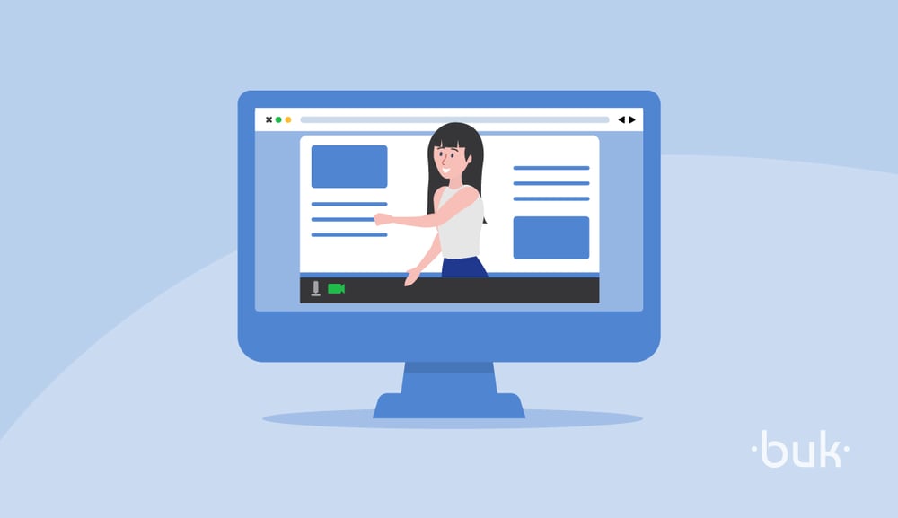 Imagen de una pantalla de computador en la que se muestra una mujer haciendo clases online