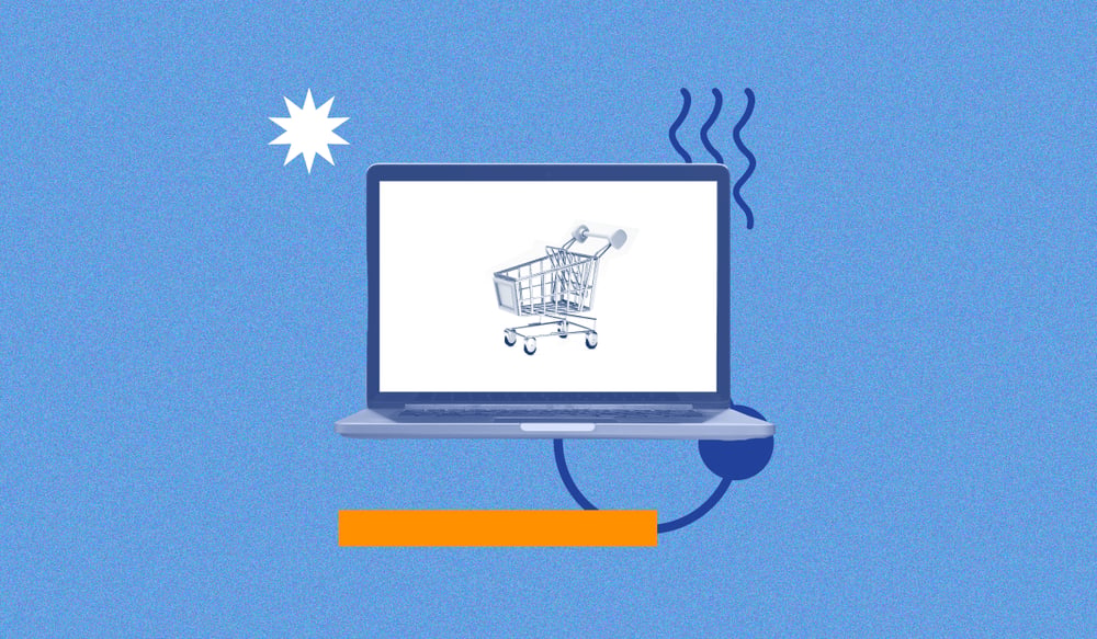 Imagen que muestra un computador y en la pantalla un carro de compras en alusión al rubro del comercio