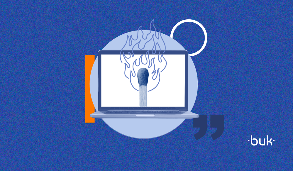 Ilustración que muestra un computador con un fósforo prendido en la pantalla en alusión al burnout