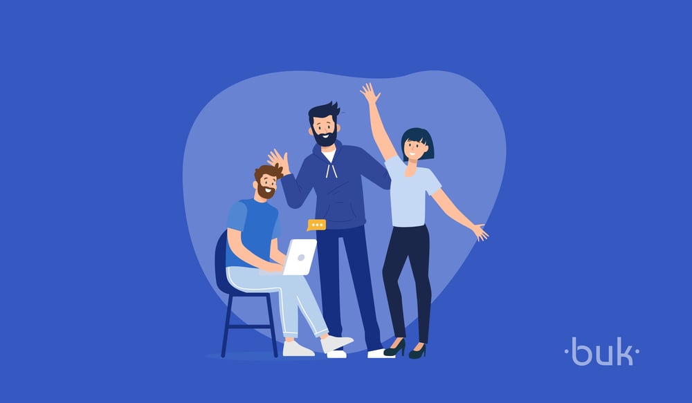 Ilustración sobre un grupo de trabajadores felices