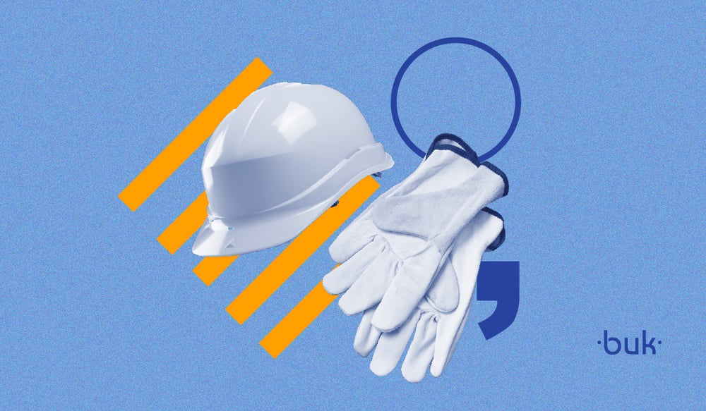 Ilustración que muestra elemento de seguridad en el trabajo como casco y guantes de construcción