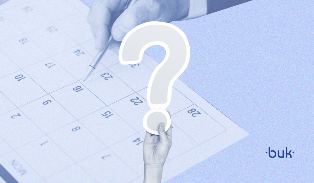 Ilustración que muestra una mano sosteniendo un signo de interrogación y de fondo un calendario en alusión al control de asistencia laboral y cuáles son sus ventajas