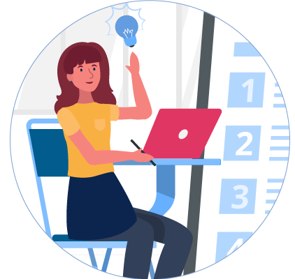 mujer con computador listando evaluacion de desempeño