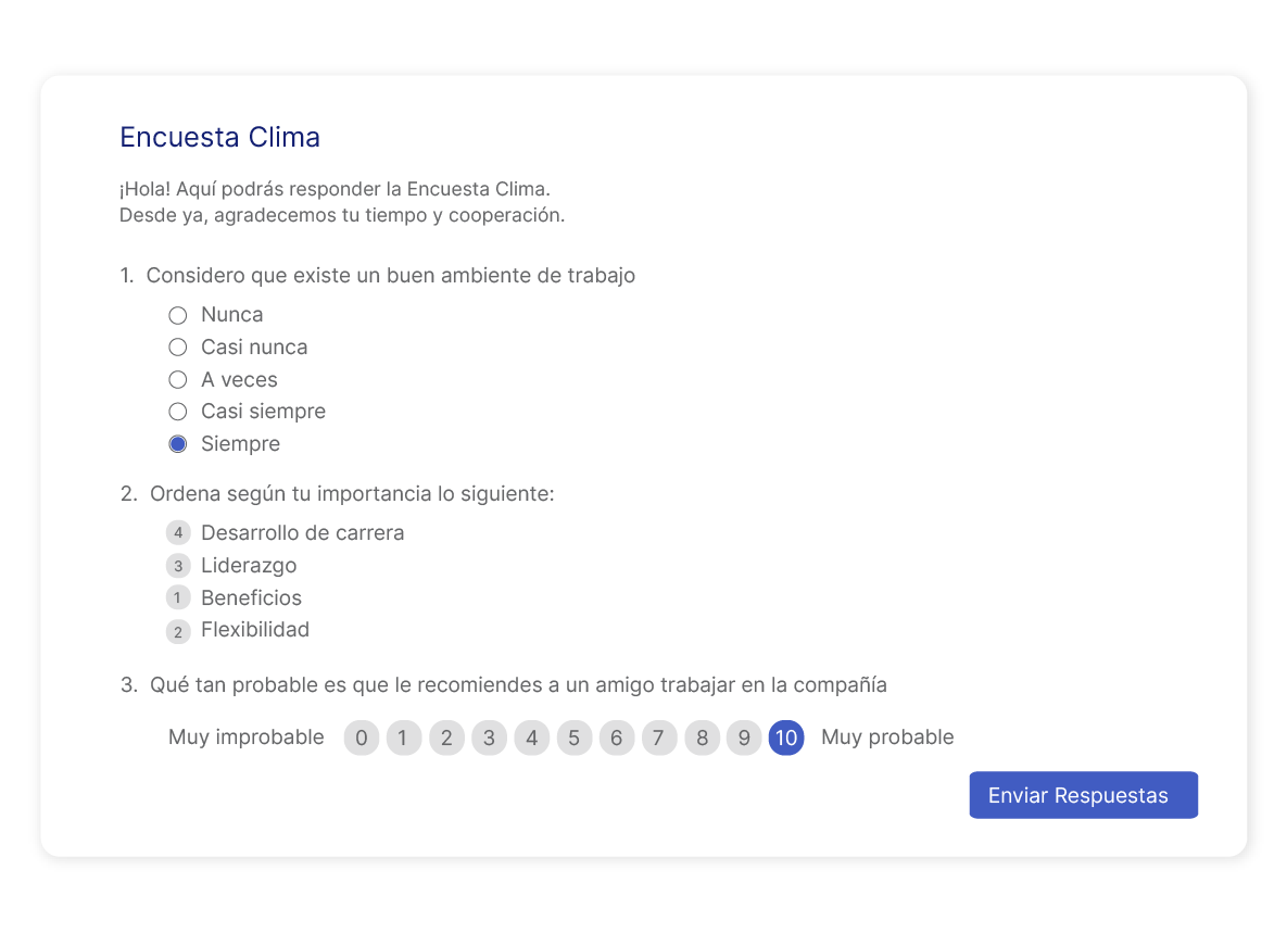 Personalización de encuestas de clima laboral en Buk Perú.