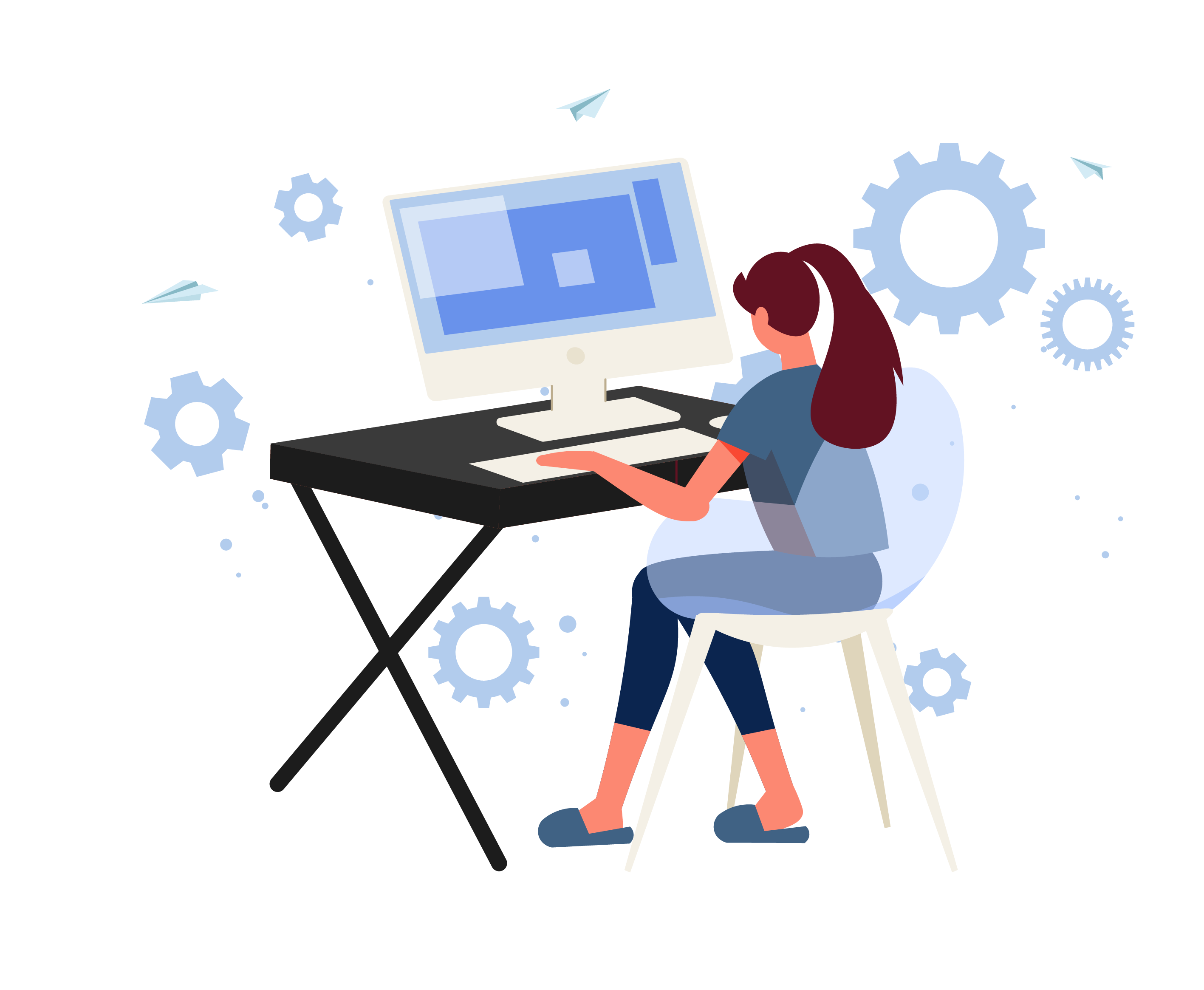 Mujer frente al computador trabajando