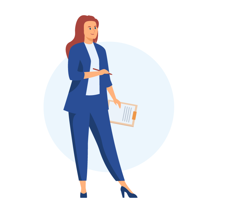 Mujer de traje azul empoderada