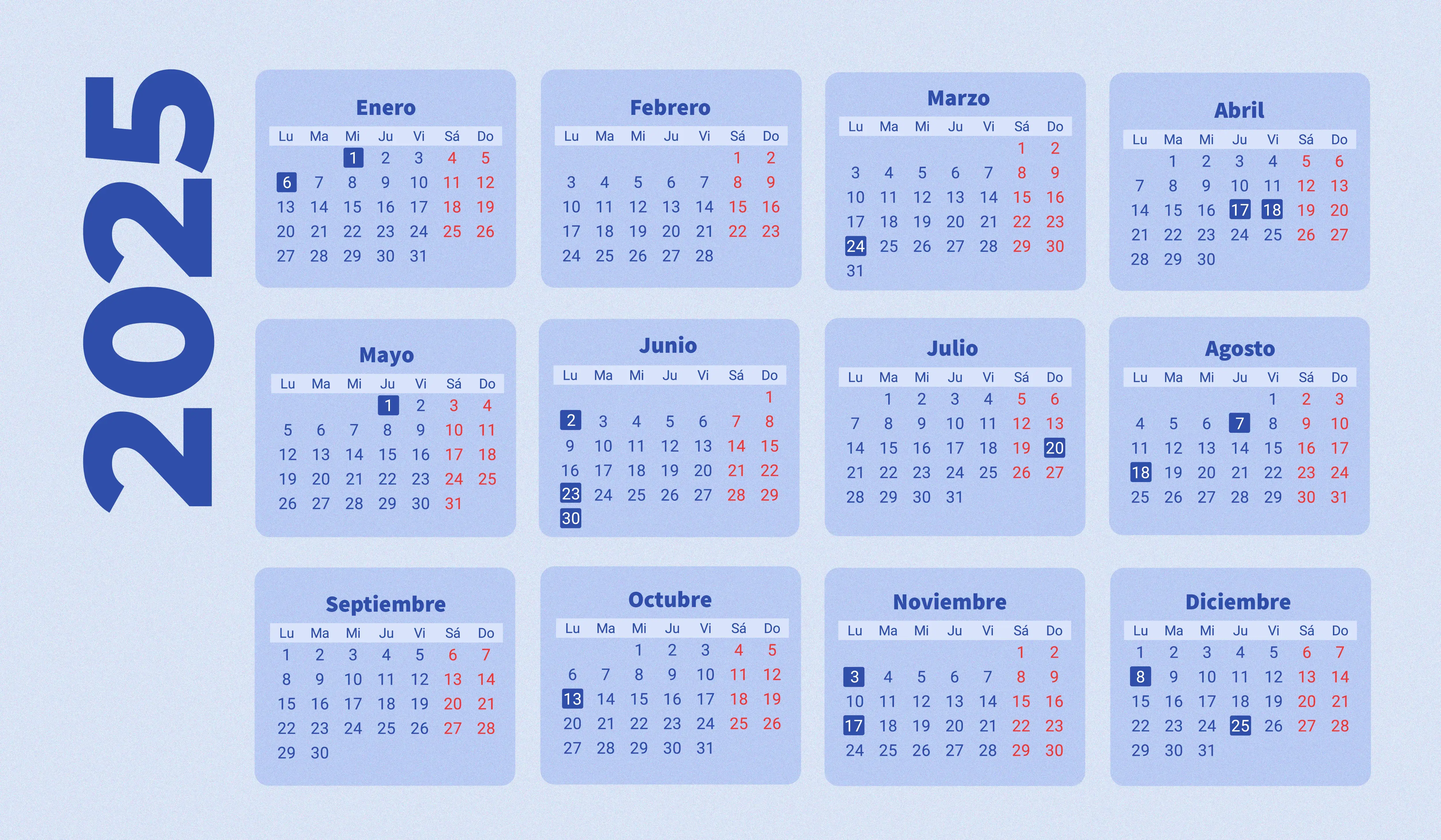 Almanaque Con Los Dias Festivos Calendario Del Nuevo Año 2025